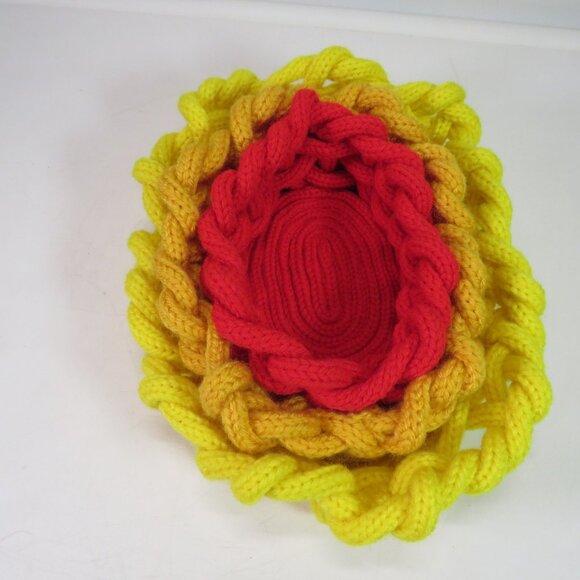 Fall (3) Baskets hand knit & woven Round Orange, Yellow, Red Organic Modern - Picture 4 of 10